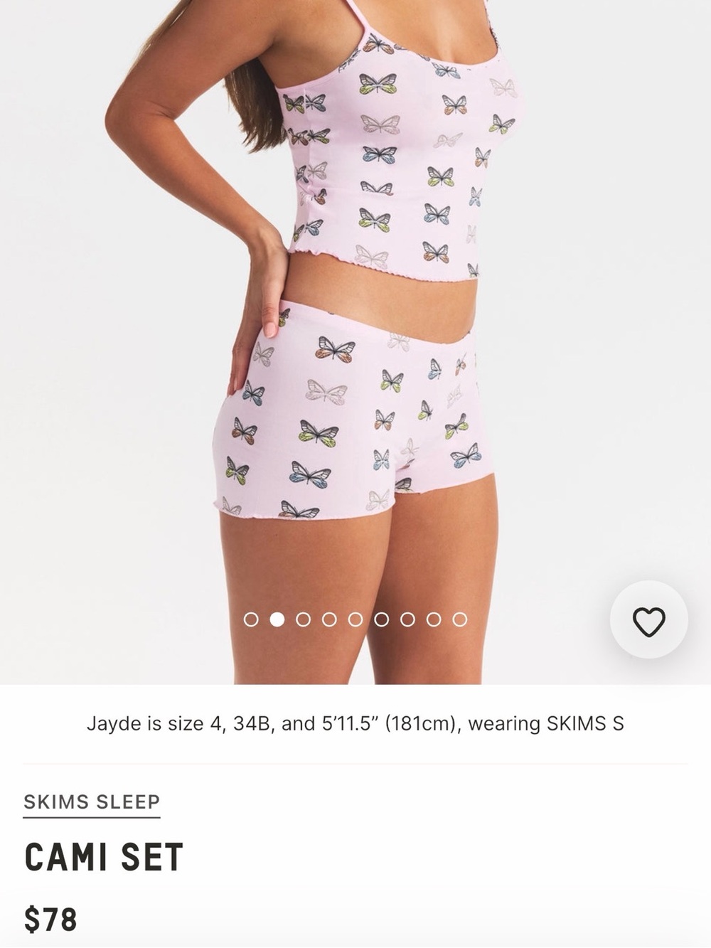 SKIMS Sleep Cami Set peony butterfly size M